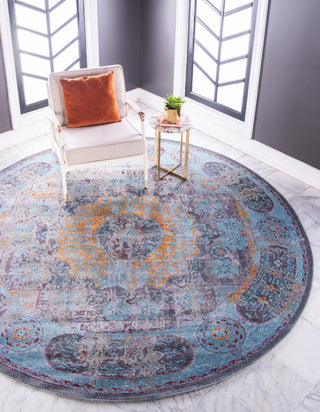 Unique Loom Baracoa T-HAVANA-1016 Blue Area Rug Round Lifestyle Image