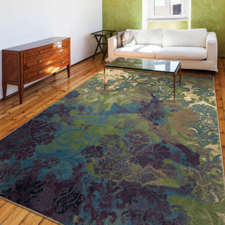 Orian Rugs Berkley Tangled Garden Flower Green Area Rug Room Scene Feature