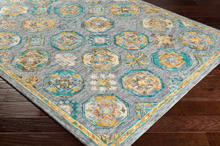Surya Bonifate BFT-1008 Teal Charcoal Wheat Camel Dark Brown Area Rug Corner Image
