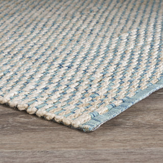 LR Resources Bleached Naturals Toned Blue Jute Area Rug Corner Image