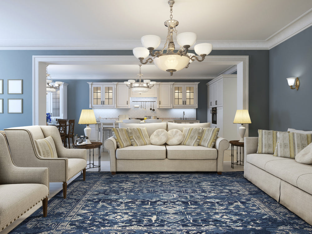 KAS Home Vintage 1310 Azure Blue Marrakesh Area Rug by Bob Mackie Main Image Feature