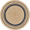 Unique Loom Braided Jute MGN-17 Natural and Navy Blue Area Rug Round Top-down Image