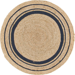 Unique Loom Braided Jute MGN-17 Natural and Navy Blue Area Rug Round Top-down Image