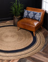 Unique Loom Braided Jute MGN-17 Natural and Navy Blue Area Rug Round Lifestyle Image