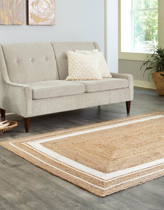 Unique Loom Braided Jute MGN-17 Natural and White Area Rug Rectangle Lifestyle Image