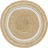 Unique Loom Braided Jute MGN-17 Natural and White Area Rug Round Top-down Image