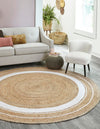 Unique Loom Braided Jute MGN-17 Natural and White Area Rug Round Lifestyle Image
