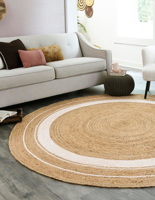 Unique Loom Braided Jute MGN-17 Natural and White Area Rug Round Lifestyle Image