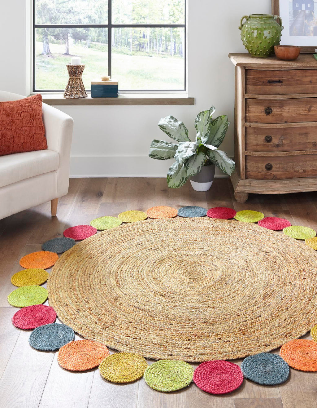 Unique Loom Braided Jute MGN-26 Natural Area Rug Round Lifestyle Image Feature