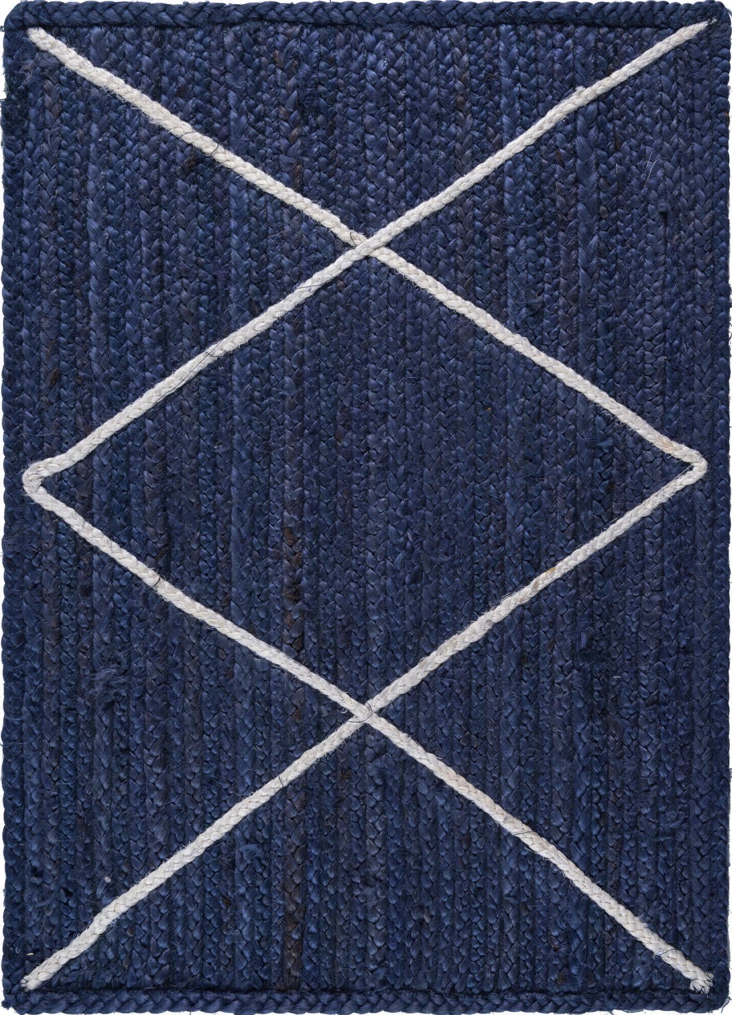 Unique Loom Braided Jute MGN-28 Navy Blue Area Rug main image