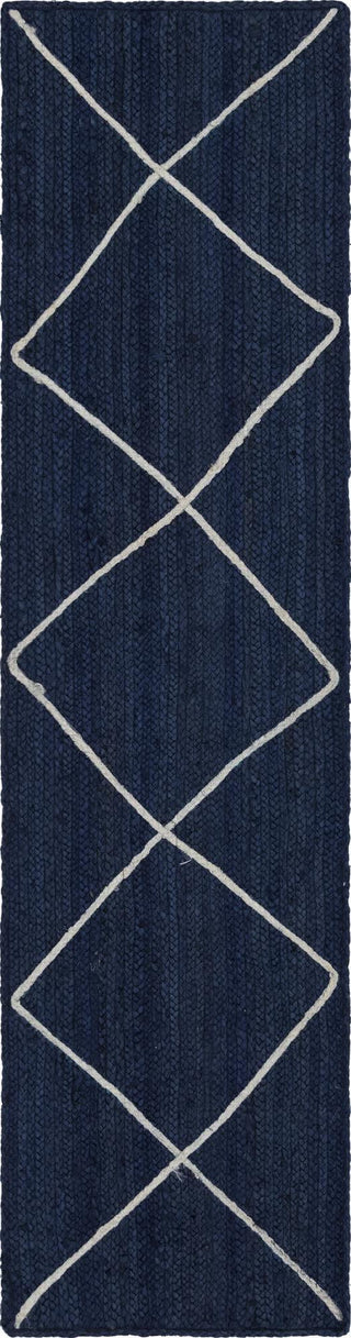 Unique Loom Braided Jute MGN-28 Navy Blue Area Rug Runner Top-down Image