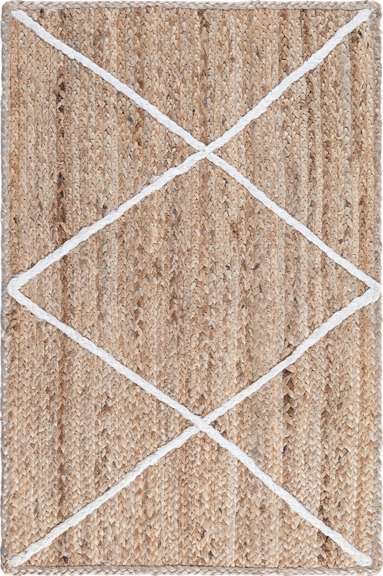 Unique Loom Braided Jute MGN-28 White Area Rug main image