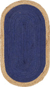 Unique Loom Braided Jute MGN-4 Navy Blue Area Rug Oval Top-down Image