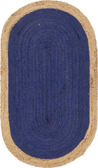 Unique Loom Braided Jute MGN-4 Navy Blue Area Rug Oval Top-down Image