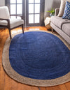 Unique Loom Braided Jute MGN-4 Navy Blue Area Rug Oval Lifestyle Image Feature