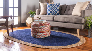 Unique Loom Braided Jute MGN-4 Navy Blue Area Rug Oval Lifestyle Image