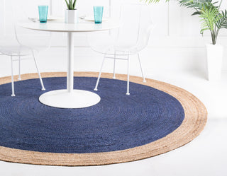 Unique Loom Braided Jute MGN-4 Navy Blue Area Rug Round Lifestyle Image