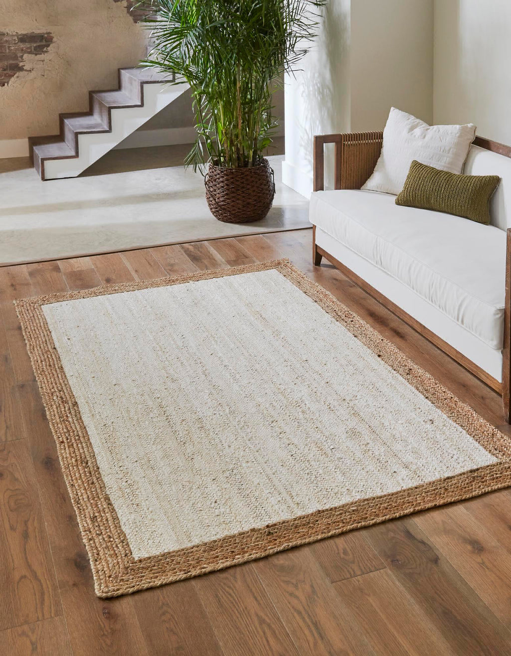 Unique Loom Braided Jute MGN-4 White Area Rug Rectangle Lifestyle Image Feature