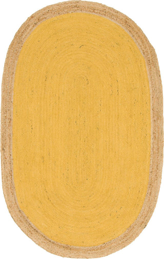 Unique Loom Braided Jute MGN-4 Yellow Area Rug Oval Top-down Image