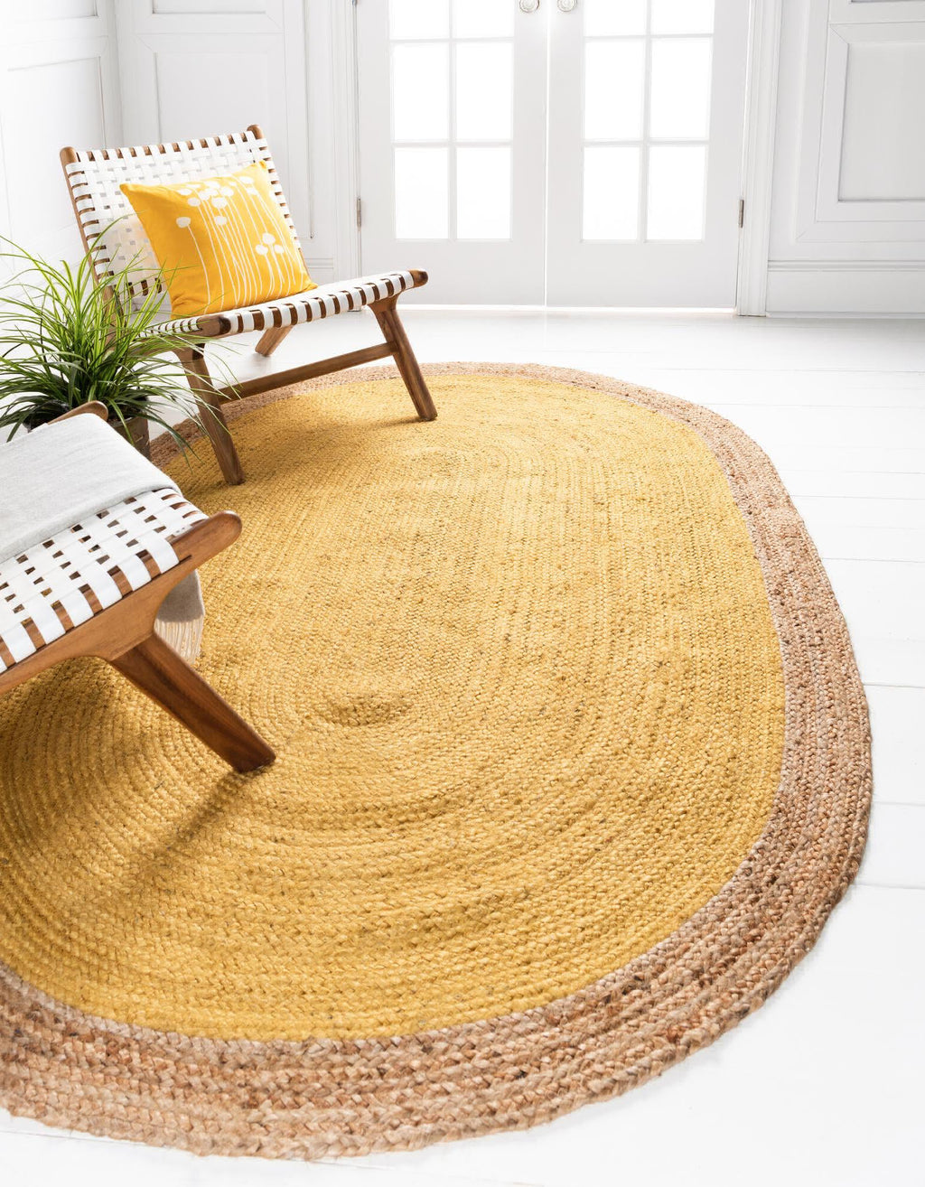 Unique Loom Braided Jute MGN-4 Yellow Area Rug Oval Lifestyle Image Feature