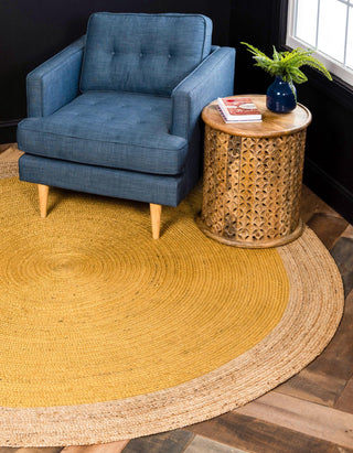 Unique Loom Braided Jute MGN-4 Yellow Area Rug Round Lifestyle Image