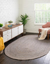 Unique Loom Braided Jute MGN-5-7-8 Gray Area Rug Oval Lifestyle Image Feature