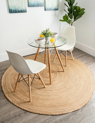 Unique Loom Braided Jute MGN-5-7-8 Natural Area Rug Round Lifestyle Image