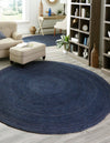 Unique Loom Braided Jute MGN-5-7-8 Navy Blue Area Rug Round Lifestyle Image
