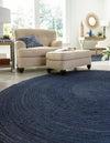 Unique Loom Braided Jute MGN-5-7-8 Navy Blue Area Rug Round Lifestyle Image