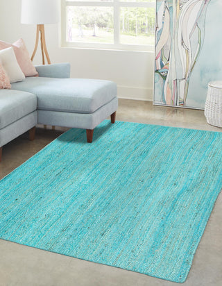 Unique Loom Braided Jute MGN-5-7-8 Turquoise Area Rug Rectangle Lifestyle Image Feature