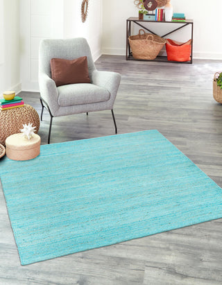 Unique Loom Braided Jute MGN-5-7-8 Turquoise Area Rug Square Lifestyle Image