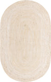 Unique Loom Braided Jute MGN-5-7-8 White Area Rug Oval Top-down Image