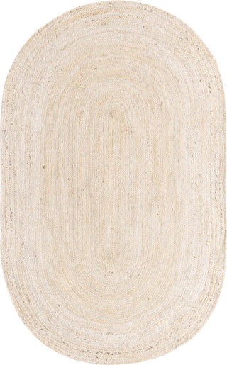 Unique Loom Braided Jute MGN-5-7-8 White Area Rug Oval Top-down Image