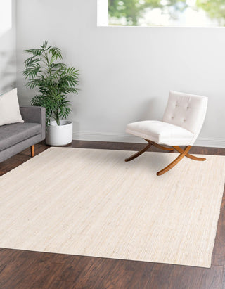 Unique Loom Braided Jute MGN-5-7-8 White Area Rug Square Lifestyle Image