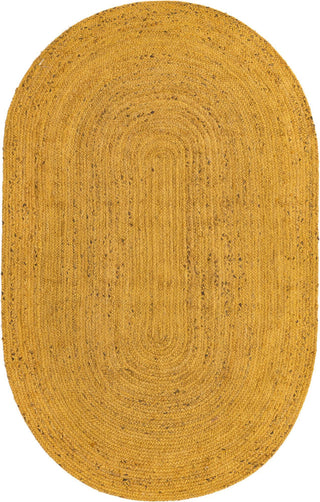 Unique Loom Braided Jute MGN-5-7-8 Yellow Area Rug Oval Top-down Image