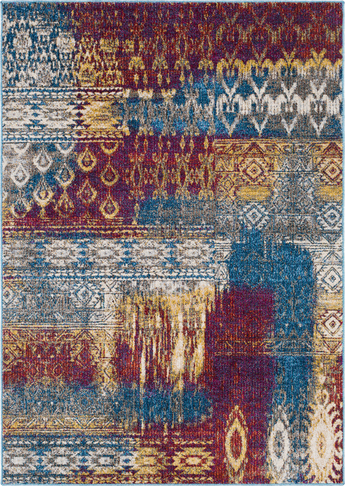 Surya Bosphorous BSS-3401 Dark Blue Sky Purple Bright Charcoal Medium Gray Mustard Red Khaki Brown Area Rug main image