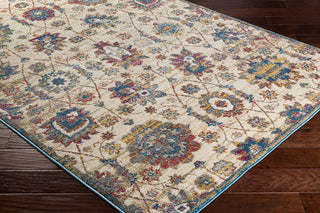 Surya Bosphorous BSS-3407 Dark Blue Sky Khaki Mustard Brown Bright Pink Purple Medium Gray Charcoal Area Rug Corner Image