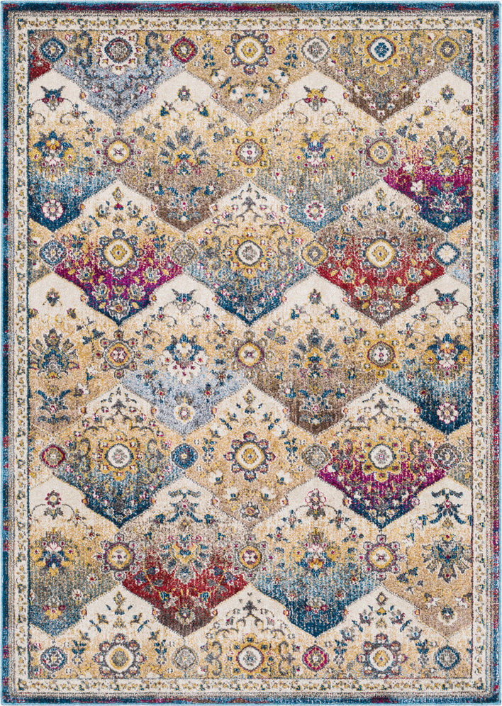 Surya Bosphorous BSS-3408 Khaki Dark Brown Charcoal Medium Gray Blue Sky Bright Pink Purple Area Rug main image