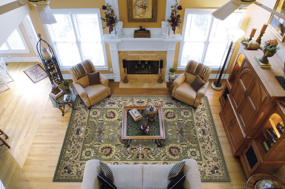 KAS Cambridge 7304 Green/Taupe Kashan Area Rug Main Image Feature