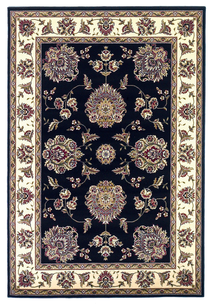 KAS Cambridge 7339 Black/Ivory Floral Mahal Machine Woven Area Rug