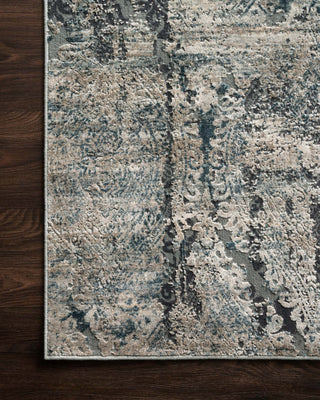 Loloi Cascade CAS-01 Taupe/Blue Area Rug Corner On Wood