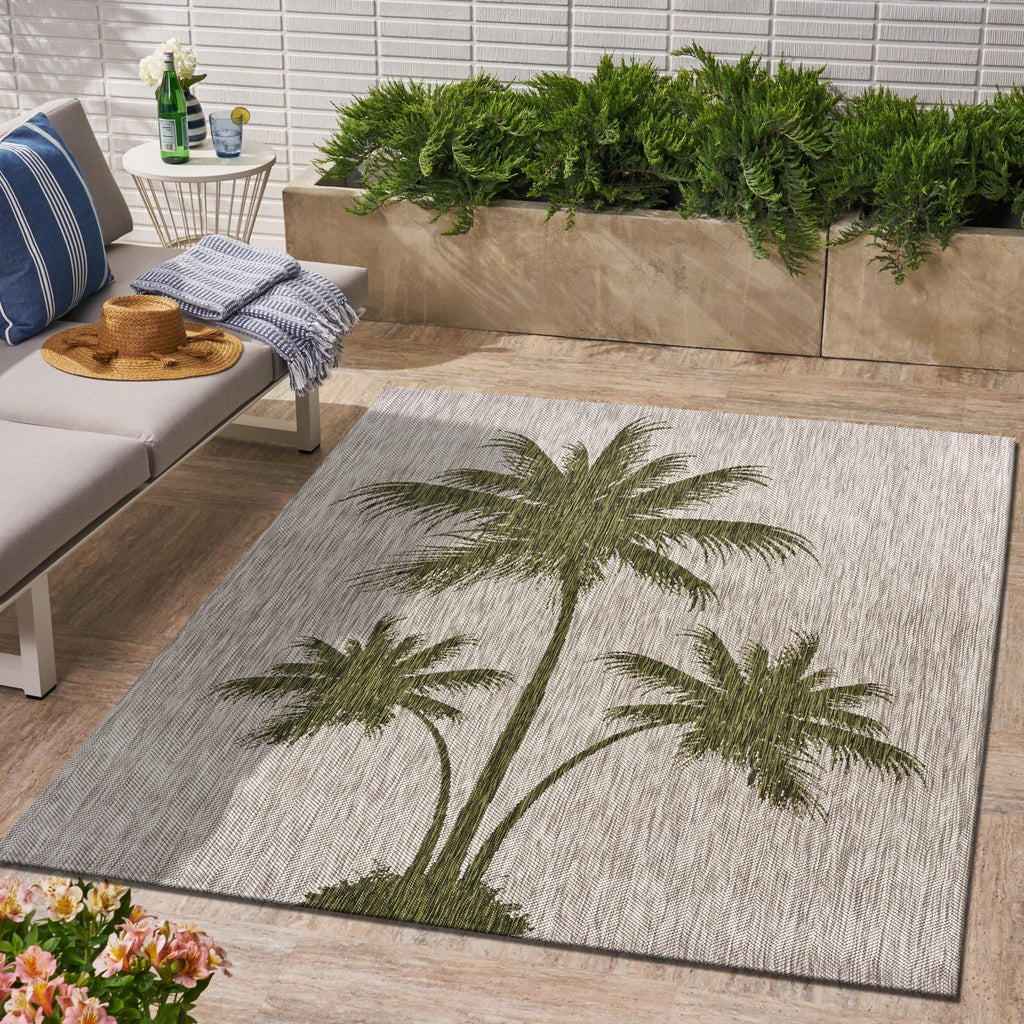 LR Resources Catalina Palm Breeze Beige / Dark Green Area Rug Lifestyle Image Feature
