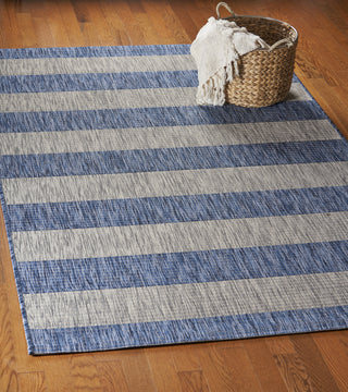 LR Resources Catalina Coastal Stripes Navy / Gray Area Rug Lifestyle Image