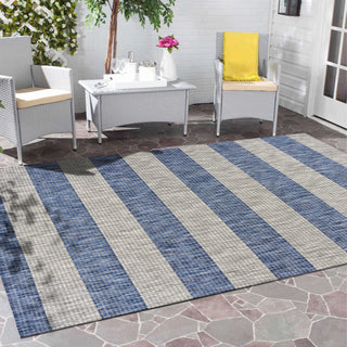 LR Resources Catalina Coastal Stripes Navy / Gray Area Rug Lifestyle Image