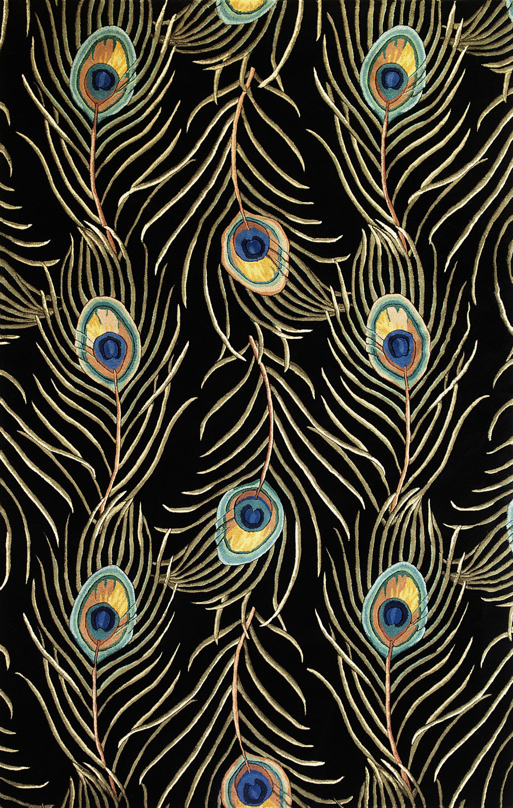 Swirls Pattern Peacock Design Area Rug Black/Blue – Handcraft Rugs