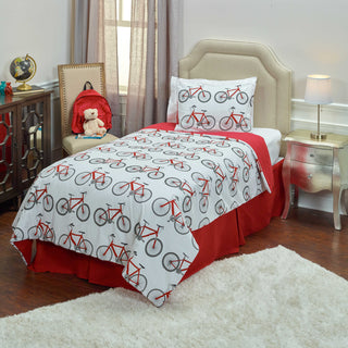 Rizzy BT1982 Bicycle Bed Red White Bedding Lifestyle Image