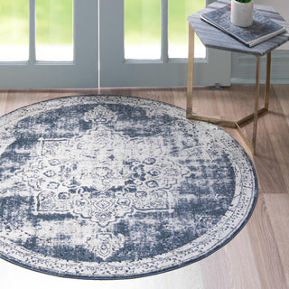 Unique Loom Chateau T-H443E Navy Blue Area Rug Round Lifestyle Image