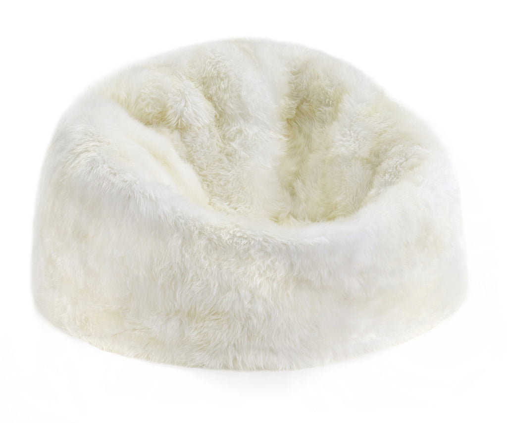 Auskin Luxury Skins Cushion Long Wool Bean Bag Leather Ivory