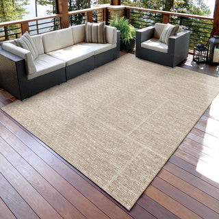 Orian Rugs Coastal Tides Squared Sand Beige Area Rug Room Scene Feature