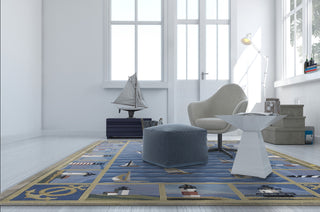 KAS Colonial 1335 Blue Light Houses Hand Hooked Area Rug 